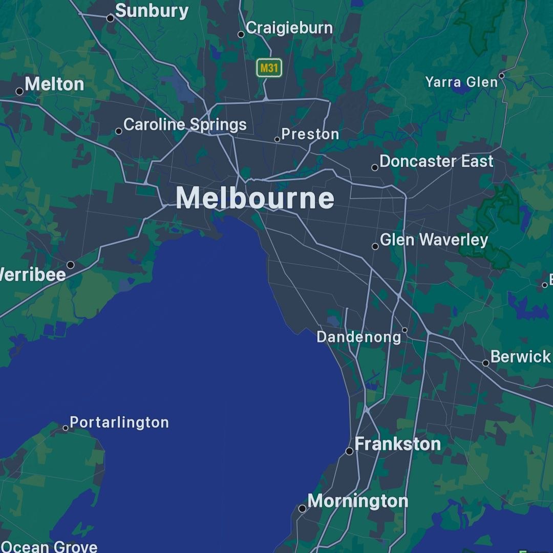 Map showing the Cuts and Beyond service area in Melbourne